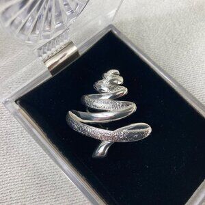Silver Swirl Christmas Tree Brooch Pin in Display Box Vintage Holiday Jewelry